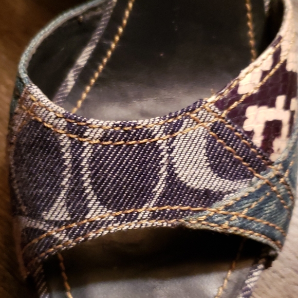 Coach Lynda Patchwork Leather Denim Snake Wedge 8 - Picture 5 of 16